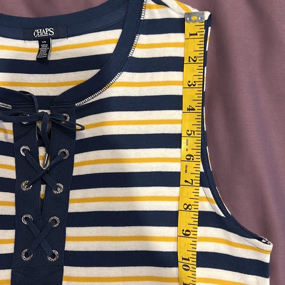 Chaps Blue Yellow and White Striped Sleeveless Lace Up Front Maxi dress Size L - Picture 9 of 9